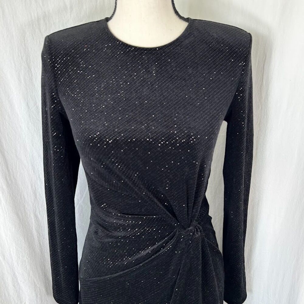 NWOT & Other Stories Cocktail Glitter Sparkle Velour LS Mini Dress Black Size XS - Picture 6 of 16